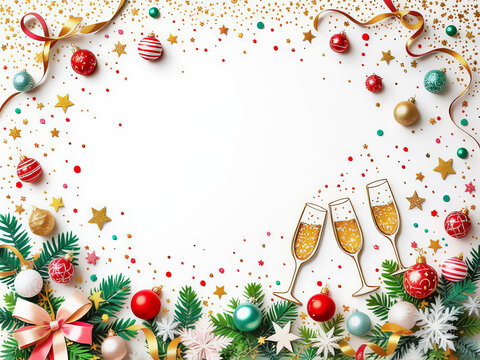 New Year's Eve paper cutout applique on a white background Holiday decorations. High quality illustration