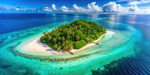 Obraz premium Clean island top view with turquoise oceans and sandy beaches , island, top view, clean, turquoise water, beach, sandy