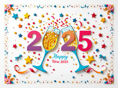 New Year's Eve paper cutout applique on a white background Holiday decorations. High quality illustration