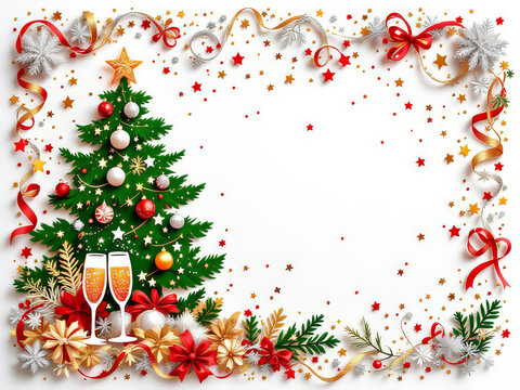New Year's Eve paper cutout applique on a white background Holiday decorations. High quality illustration