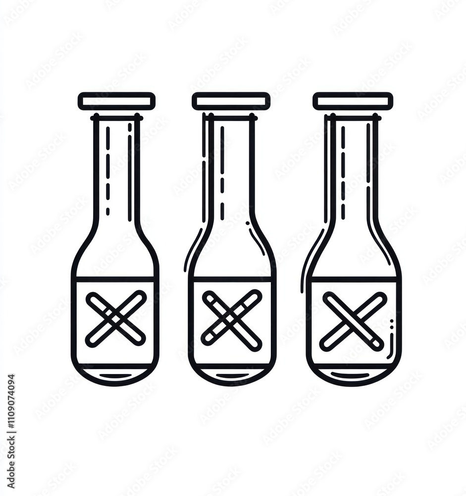 Poster three empty bottles with caution symbols.