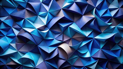 Obraz premium Abstract Blue Paper Triangles Forming a Geometric Pattern of Interlocking Shapes and Creases