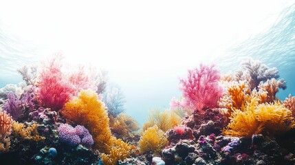 Obraz premium Vibrant Coral Reef Underwater Scene Displays Colorful Sea Life