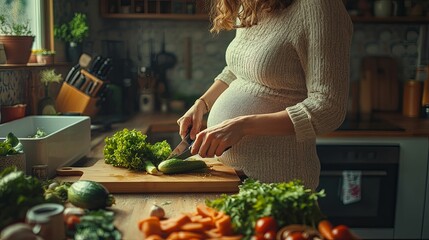 Pregnant Woman Preparing Healthy Vegetable Meal