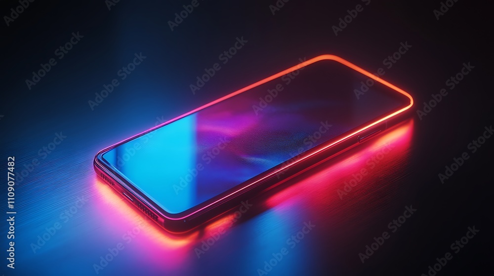 Poster a sleek smartphone screen glowing with dynamic content, surrounded by ambient light that emphasizes 