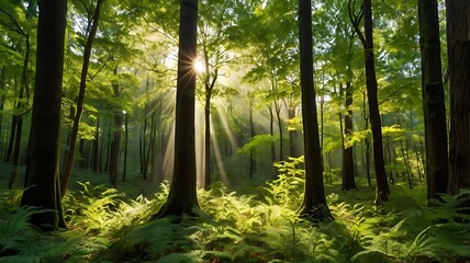 Obraz premium sun rays in the forest