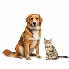 Obraz premium Dog and cat isolated white background.