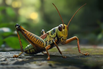 Detailed Close-up of a Vibrant Grasshopper