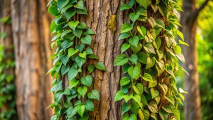 Obraz premium Mexican Creeper plant vine growing on a tree , nature, foliage, growth, greenery, climbing, tropical, flora, botany, tree trunk