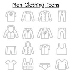 Fototapeta premium Men clothes icon set in thin line style
