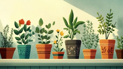 Potted Plants on a Windowsill, Sunlight and Green