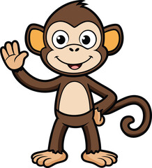 Fototapeta premium Happy Monkey Cartoon Character Waving Hello 
