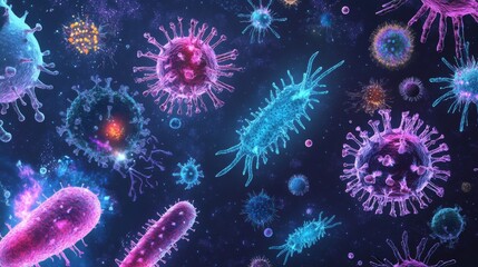 Fototapeta premium Microscopic View of Viruses and Bacteria - A Scientific Illustration