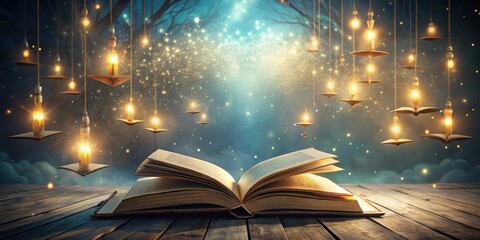 Obraz premium Enchanted library filled with floating books and glowing pages, magical, mystical, fantasy, books, library