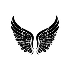 Obraz premium A pair of black wings silhouette, Wings of Cupid, Angel, eagle, hawk or falcon bird wings feather wing pair set illustration, wing vector tattoo design, wing silhouette illustration