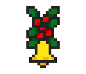 Obraz premium Pixel Christmas bell, 8 bit New Year bell.