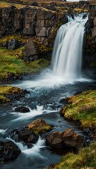 Obraz premium View of Oxararfoss waterfall in Iceland.