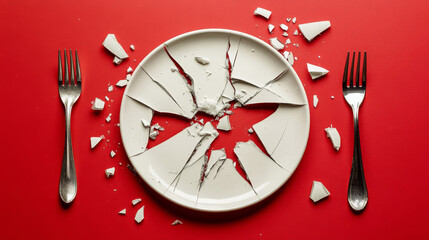 Fragments of Elegance: Ceramic and Cutlery on Crimson