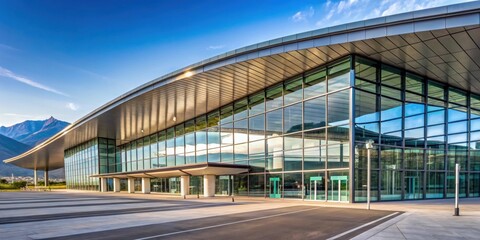 Naklejka premium Entrance to Falcone Borsellino airport in Palermo with modern architecture and glass facade, airport