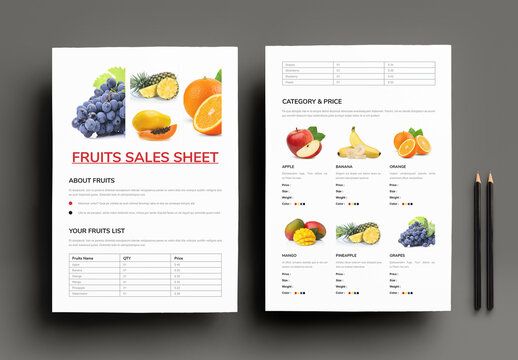 Fruits Sales Sheet Template Layout