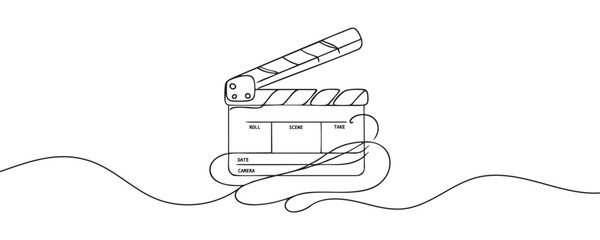 Continuous one line drawing of movie clapperboard. vector illustration