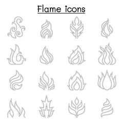 flame, fire icon set in thin line style