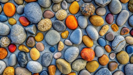 A Colorful Arrangement of Smooth, Textured River Rocks, Displaying a Spectrum of Hues and Shapes