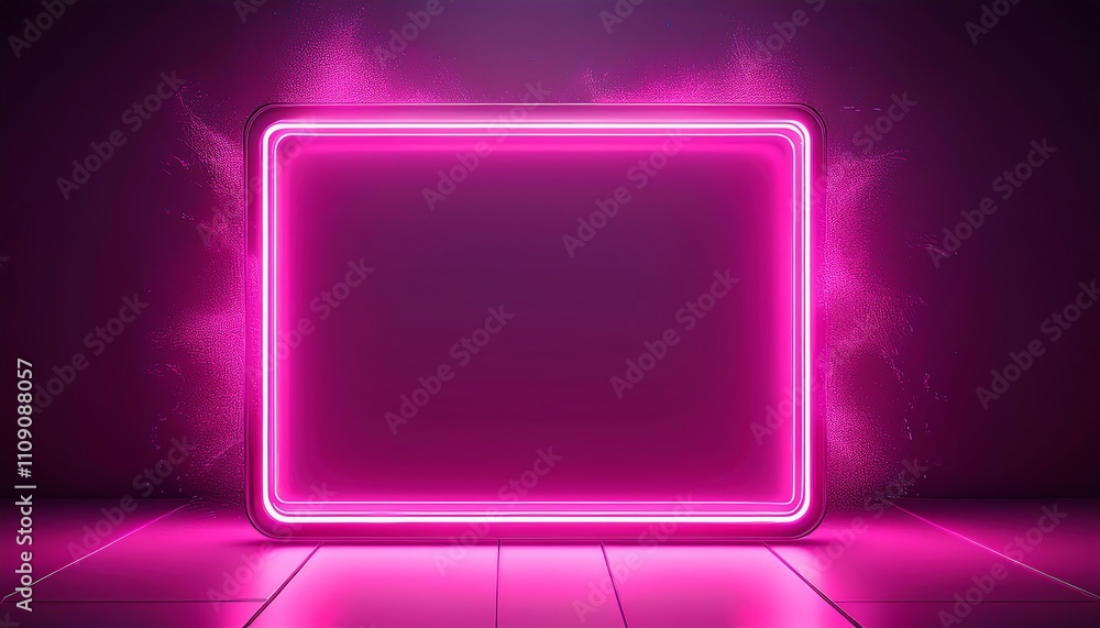 Poster a vibrant pink neon frame illuminates a dark background, creating an eye-catching display with a mod