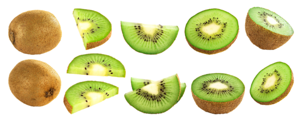 levitation kiwi fruit isolated white, transparent background, png file