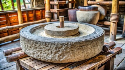 Obraz premium Traditional manual stone flour mill used in Asian kitchens, flour mill, traditional, manual