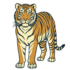 Obraz premium Powerful tiger standing on all fours, showcasing its vibrant orange fur with black stripes, a symbol of strength, courage, and good luck in asian cultures