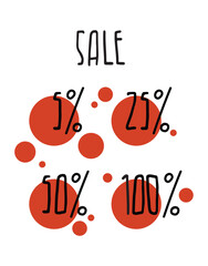 Sale promotions. Set of sale tags and labels. Handwritten lettering. Set of hand-drawn numbers. Marketing offer. Percentage discount. Shopping stickers and badges vector.