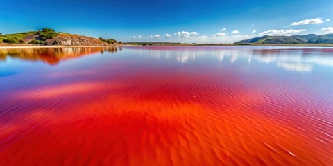 Obraz premium Red water lake with iron content in Italy , red, water, lake, iron, Italy, unique, natural, phenomenon