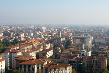 Fototapeta premium View of Bergamo from Rocca di Bergamo fortress in Upper Town Citta Alta. Bergamo. Italy