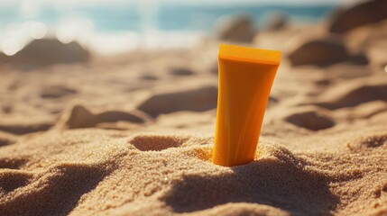 Sunscreen Bottle on Beach Sand