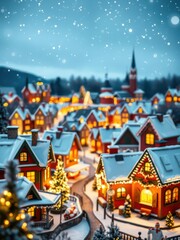 Obraz premium A festive Christmas background featuring a charming winter town with twinkling lights and snow-covered rooftops, winter wonderland