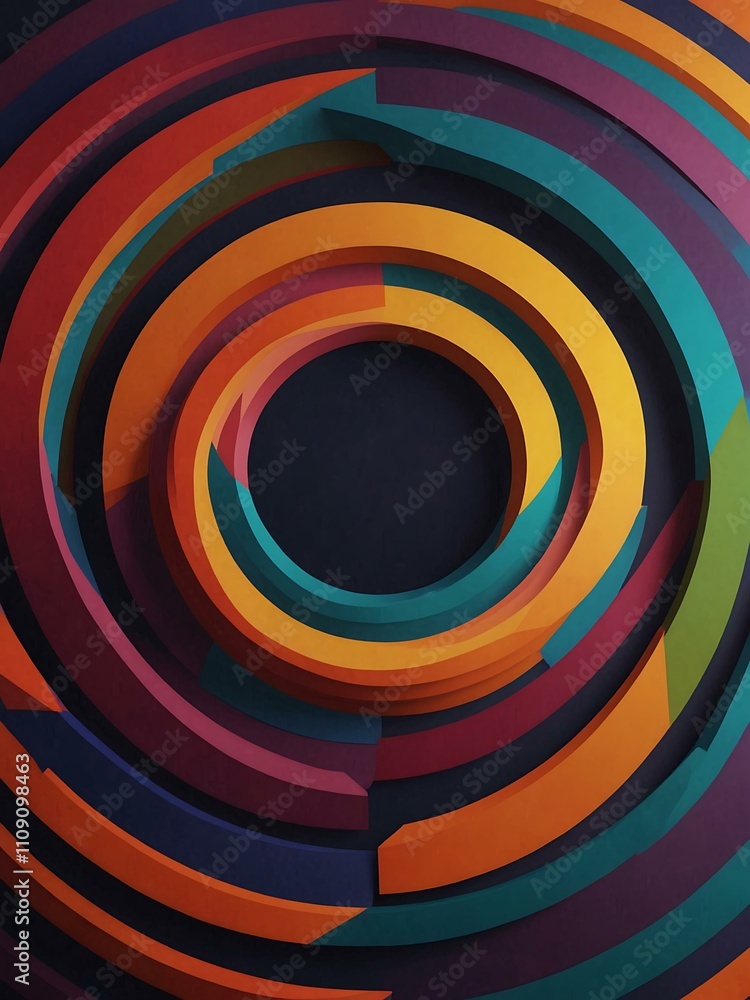 Poster vibrant circular design with dynamic shapes.