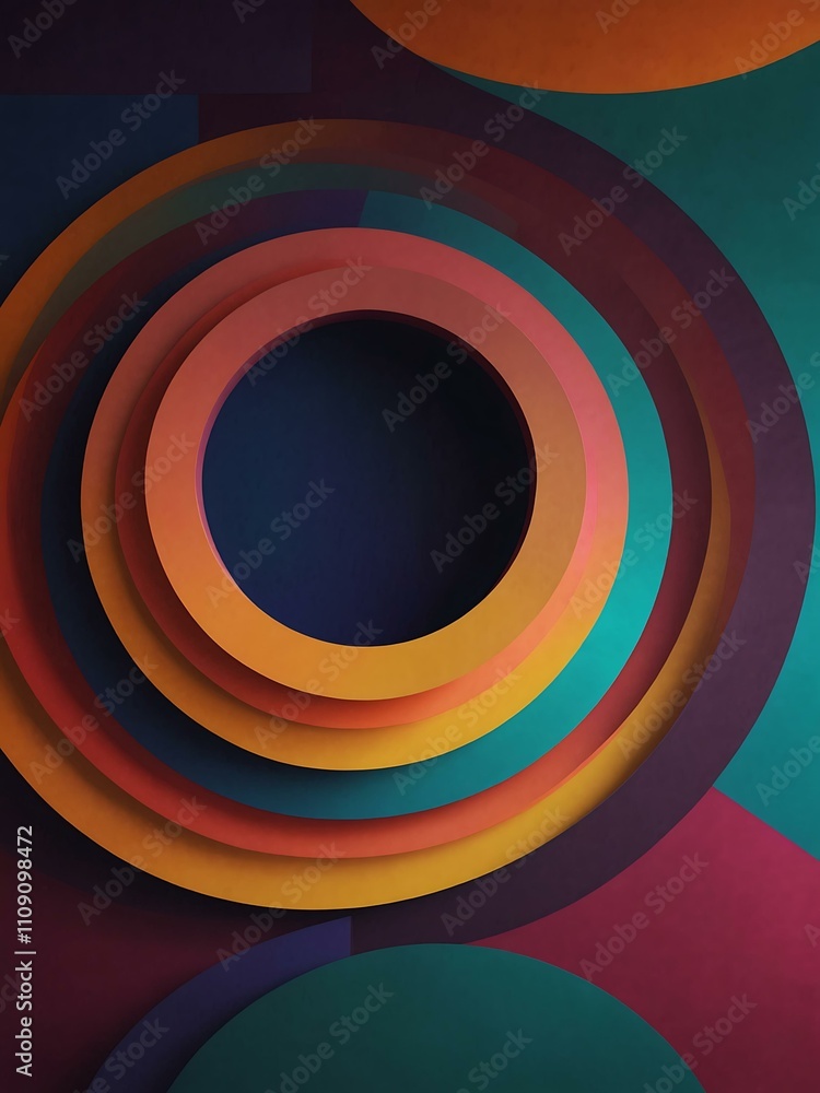 Poster vibrant circular design with dynamic shapes.