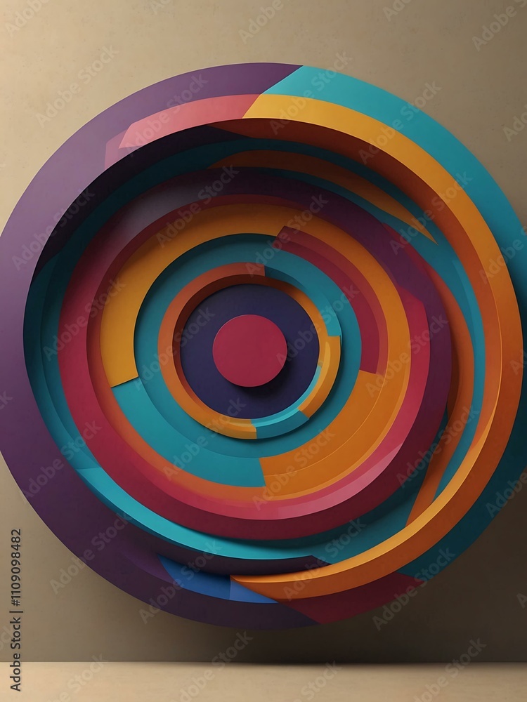 Poster vibrant circular design with dynamic shapes.