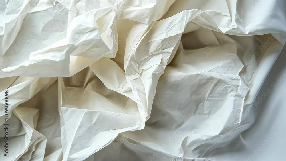 Poster crumpled white paper creates an abstract texture in soft lighting on a neutral background