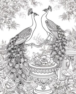 hand drawn illustration of a peacock