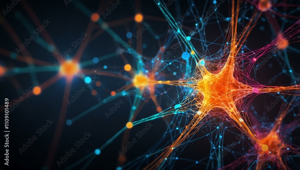 Poster vibrant neural network with glowing connections.
