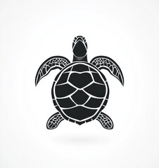 Obraz premium Silhouetted sea turtle, top-down view, detailed shell and flippers, isolated on white background.