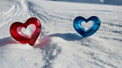 Fototapeta premium A different colour hearts on ice