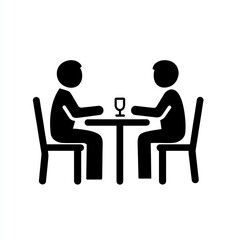 Fototapeta premium Two stylized figures seated at a table, possibly in a restaurant or cafe, with glasses.