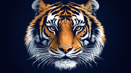 Obraz premium Majestic tiger face showcasing fierce beauty against a dark backdrop at twilight