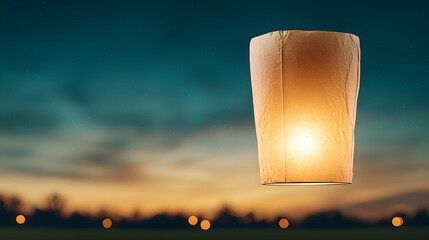 Lantern floating in a twilight sky during a festival
