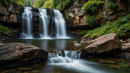 Waterfall cascading in the mountains.