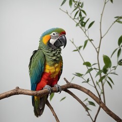 Obraz premium A parrot perched on a single branch with a clean white backdrop.