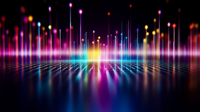 A bright hologram of a scatter plot with animated dots floating in space